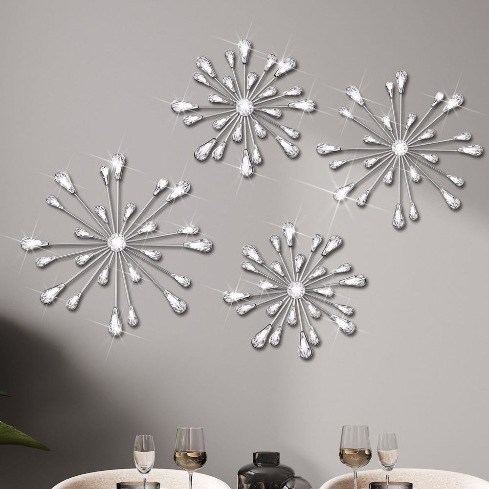 4 Pcs Starburst Wall Decor Bling Wall Art Crystal Teardrop 3d Hanging🐻